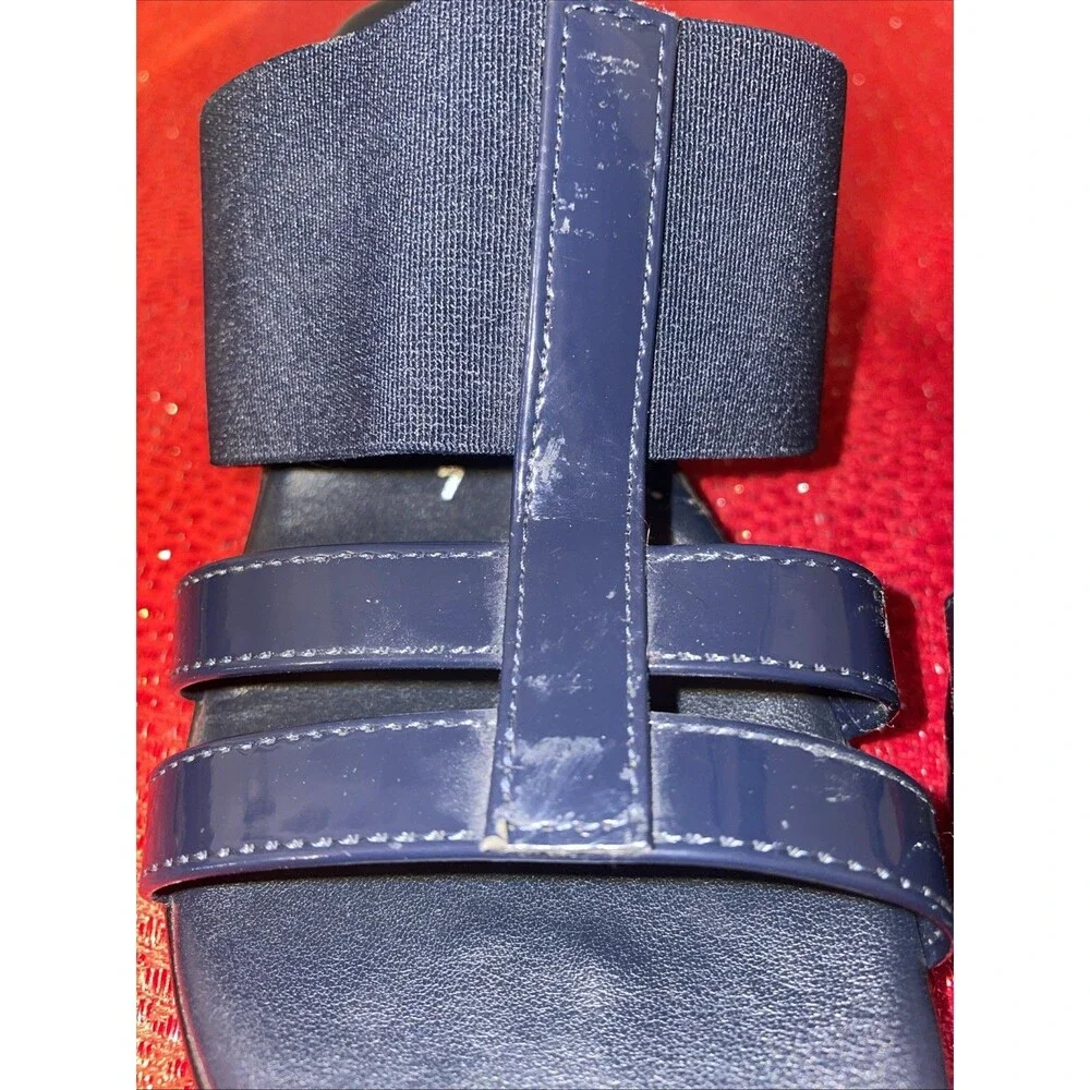 Italian Shoemakers Wedge Sandals Navy Blue Stretch Elastic Straps Italy 7 M